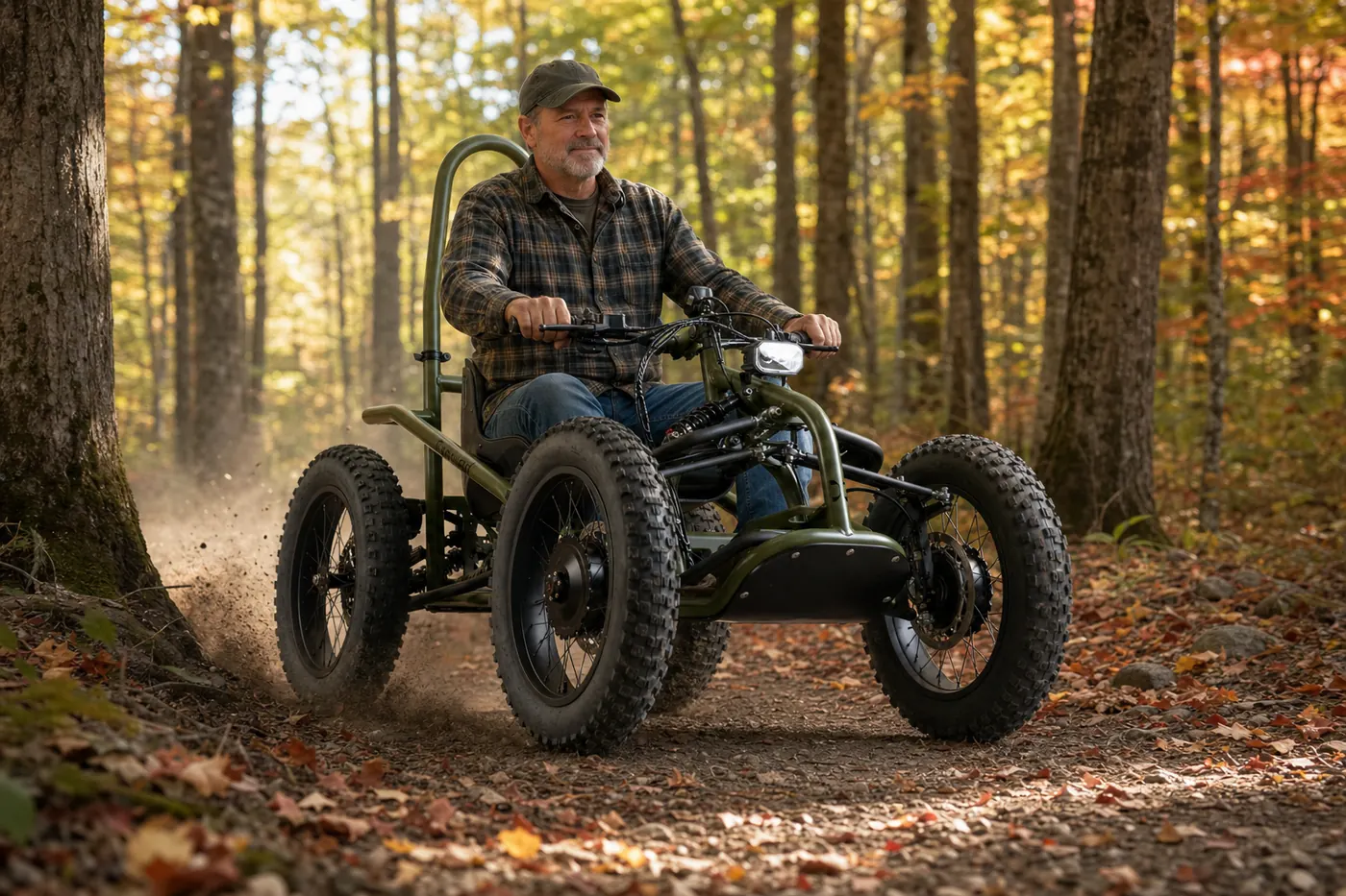 ExoQuad sur un sentier forestier en automne